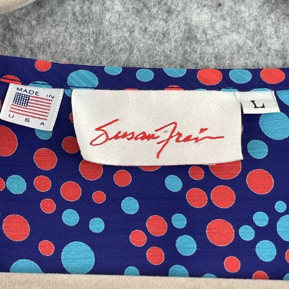 Vintage 80s Susan Freis Dress Womens Large Polka Dot Ruffle Smocked Pleated USA - Picture 5 of 16